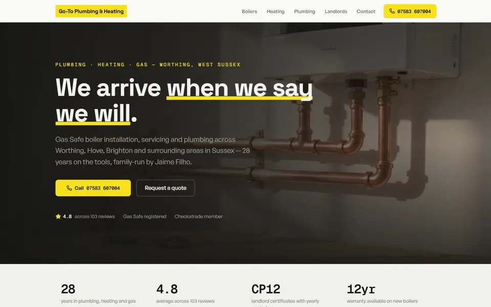 Screenshot of the plumbing and heating website