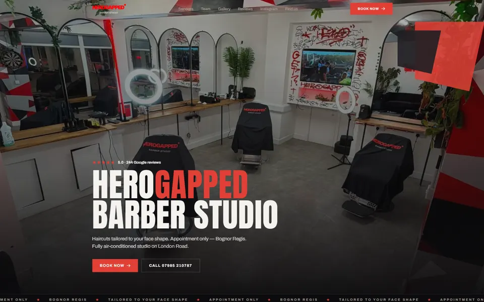 Screenshot of the barber studio website