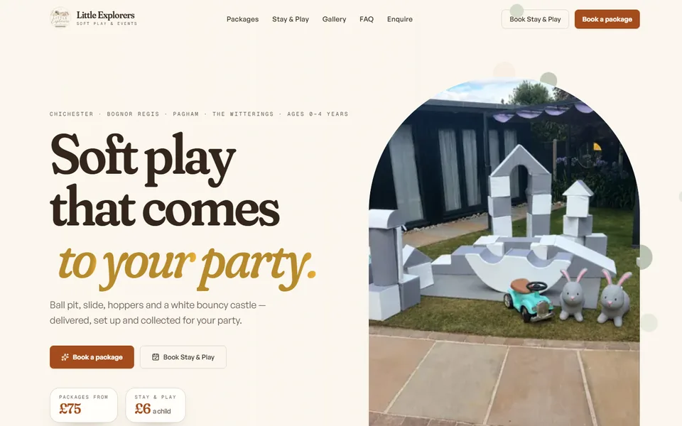 Screenshot of the soft play hire website